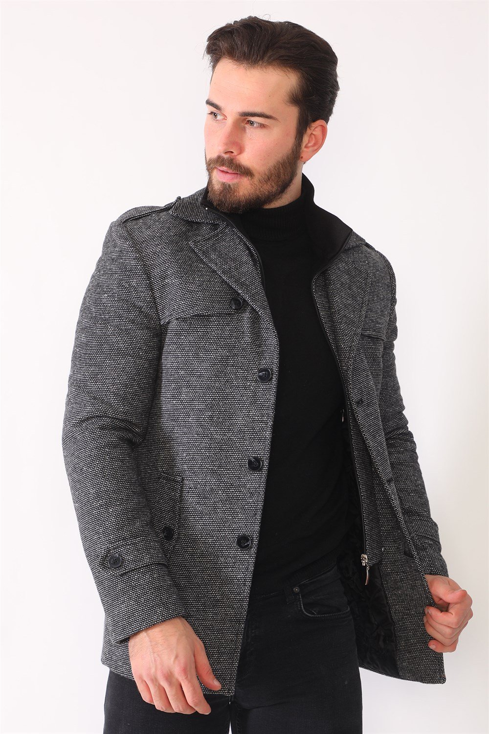 K7542 DEWBERRY ERKEK KABAN-NOKTALI SİYAH