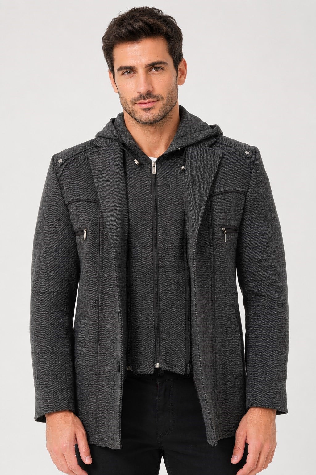 K9532 DEWBERRY ERKEK KABAN-DİAGONAL ANTRASIT