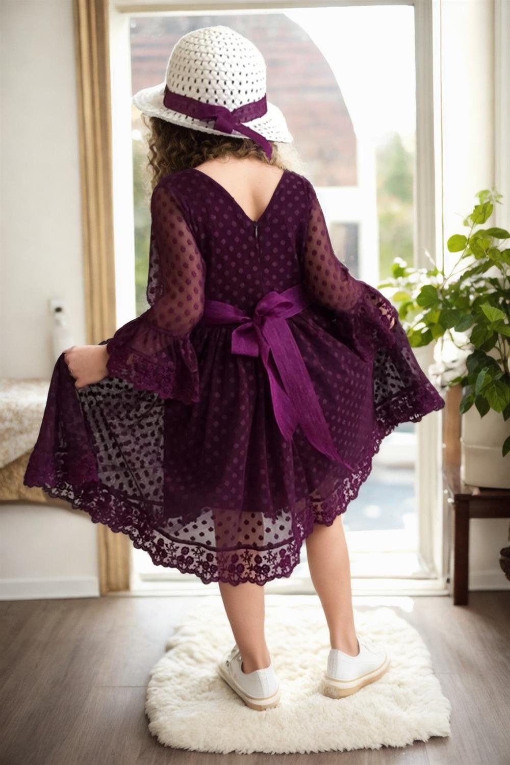 N8712 Dewberry Princess Model Girls Dress with Hat & Lace-MOR