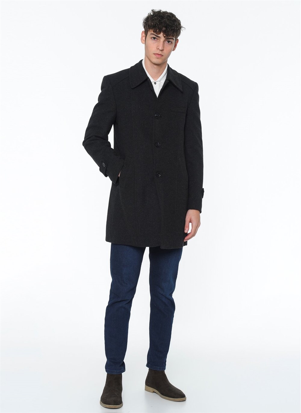 PLT7226 DEWBERRY BATTAL PALTO-DESENLİ SİYAH