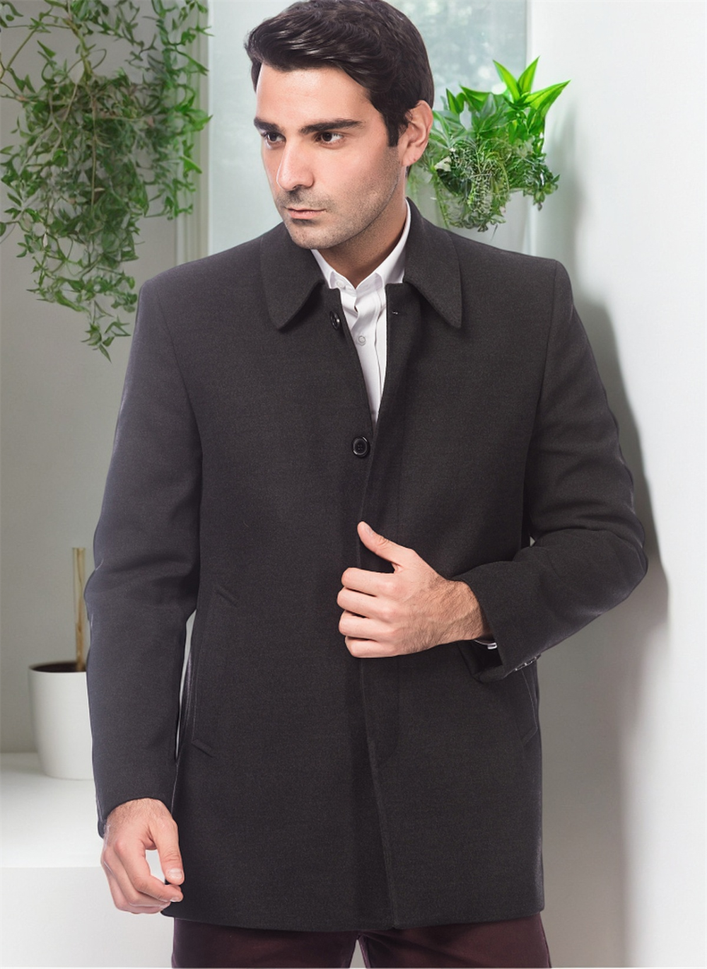 PLT8206 DEWBERRY ERKEK PALTO-DÜZ ANTRASİT