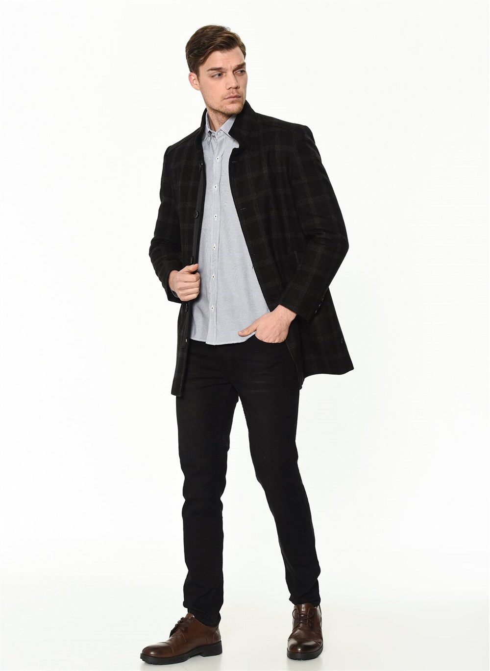 PLT8327  DEWBERRY ERKEK PALTO-DESENLİ LACİVERT