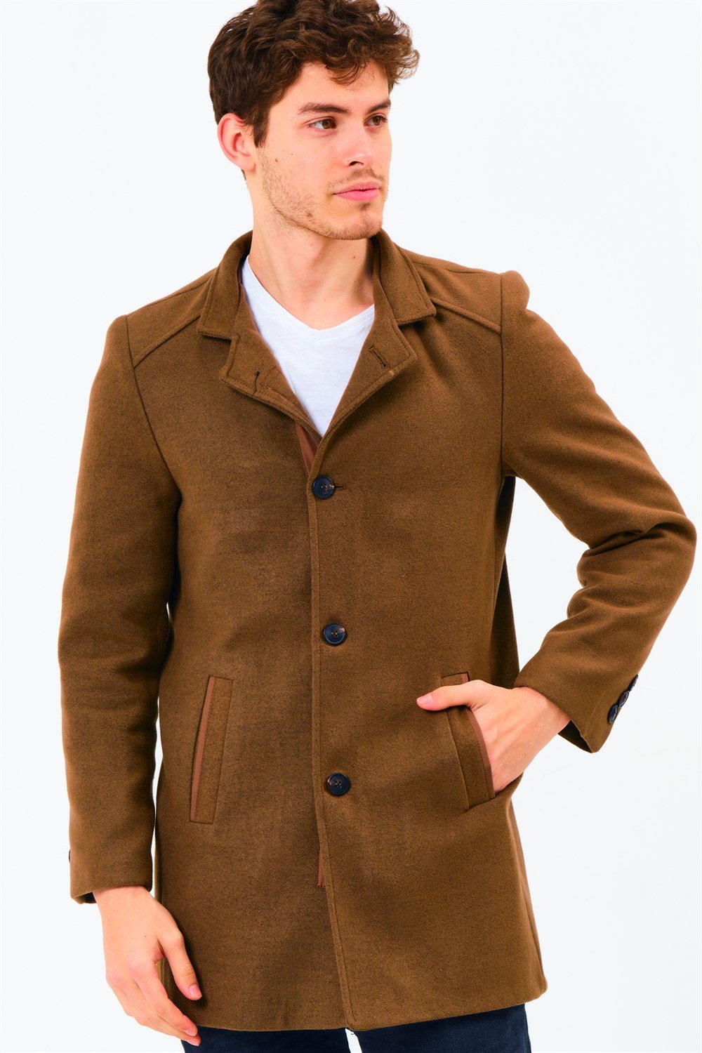 PLT8327  DEWBERRY ERKEK PALTO-KOYU CAMEL