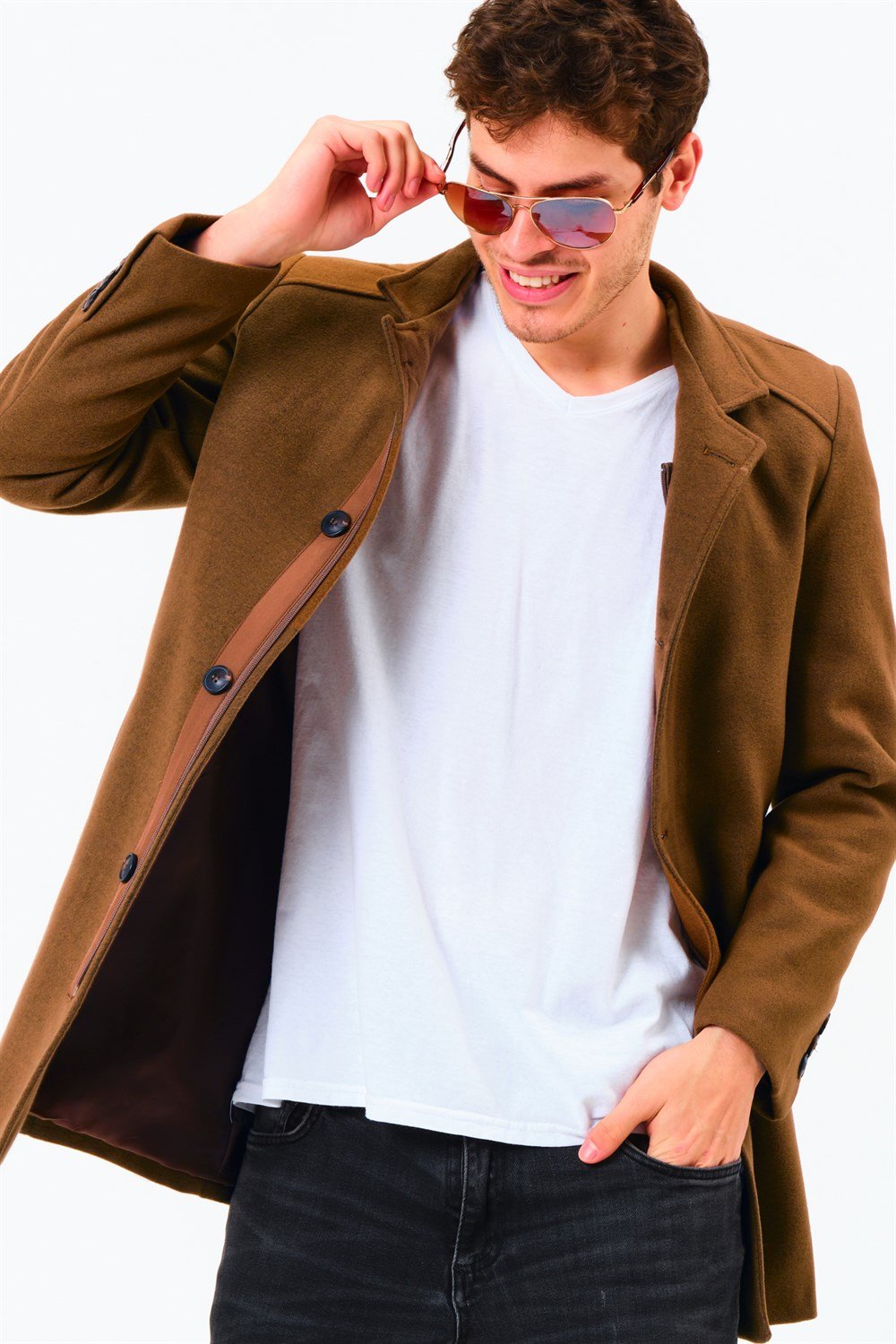 PLT8327  DEWBERRY ERKEK PALTO-KOYU CAMEL