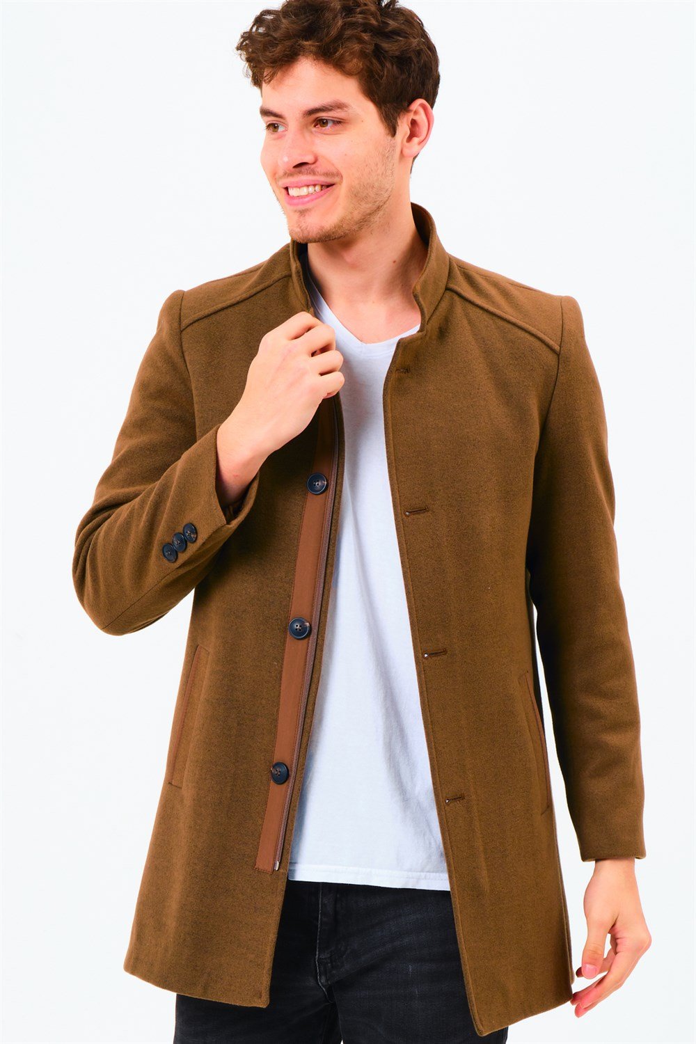 PLT8327  DEWBERRY ERKEK PALTO-KOYU CAMEL