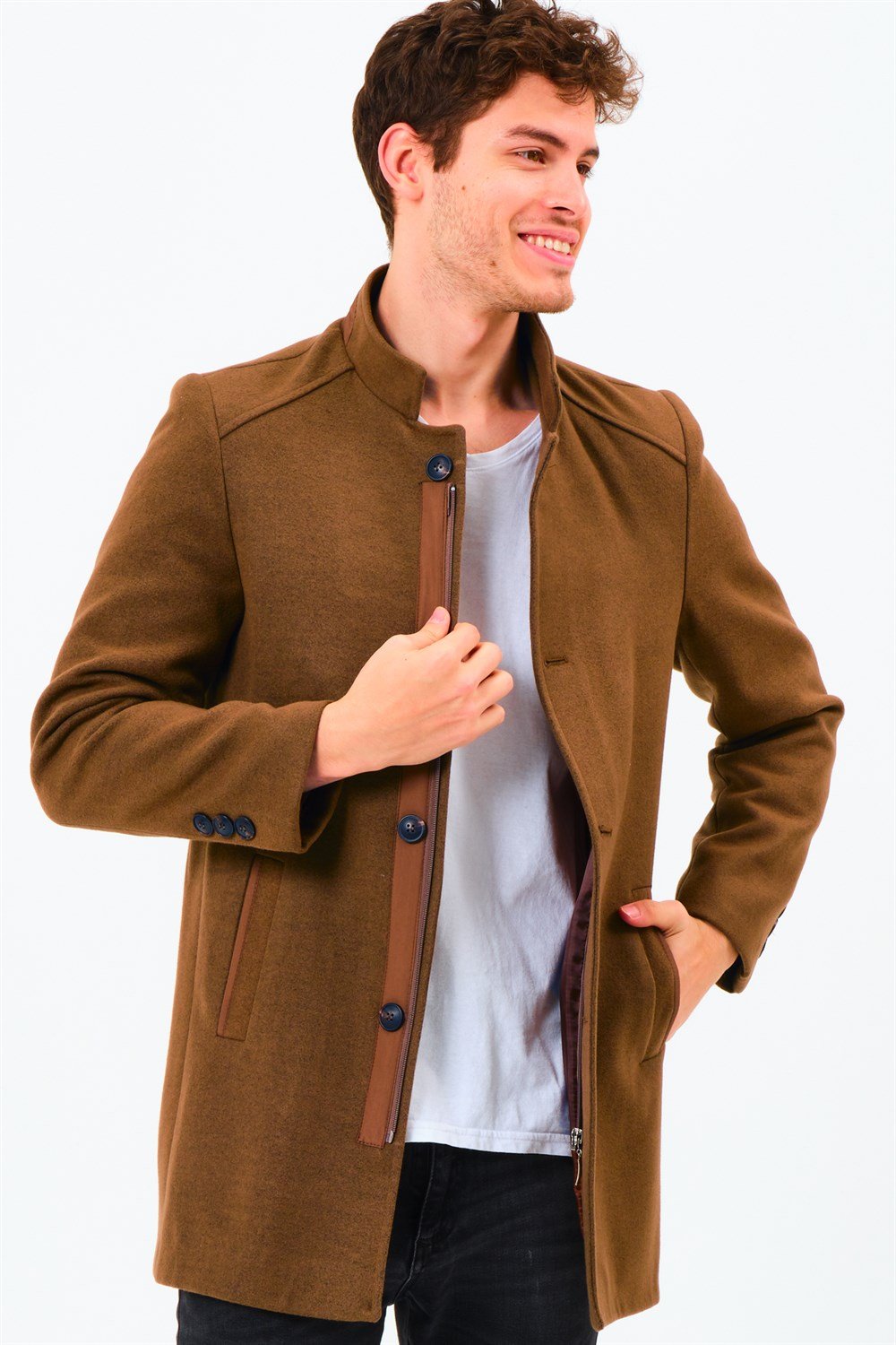PLT8327  DEWBERRY ERKEK PALTO-KOYU CAMEL