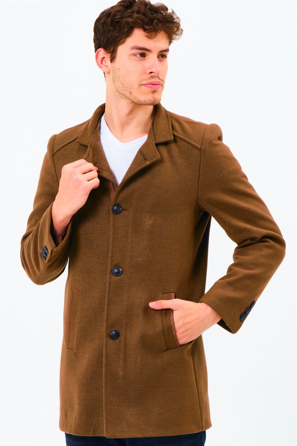 PLT8327  DEWBERRY ERKEK PALTO-KOYU CAMEL