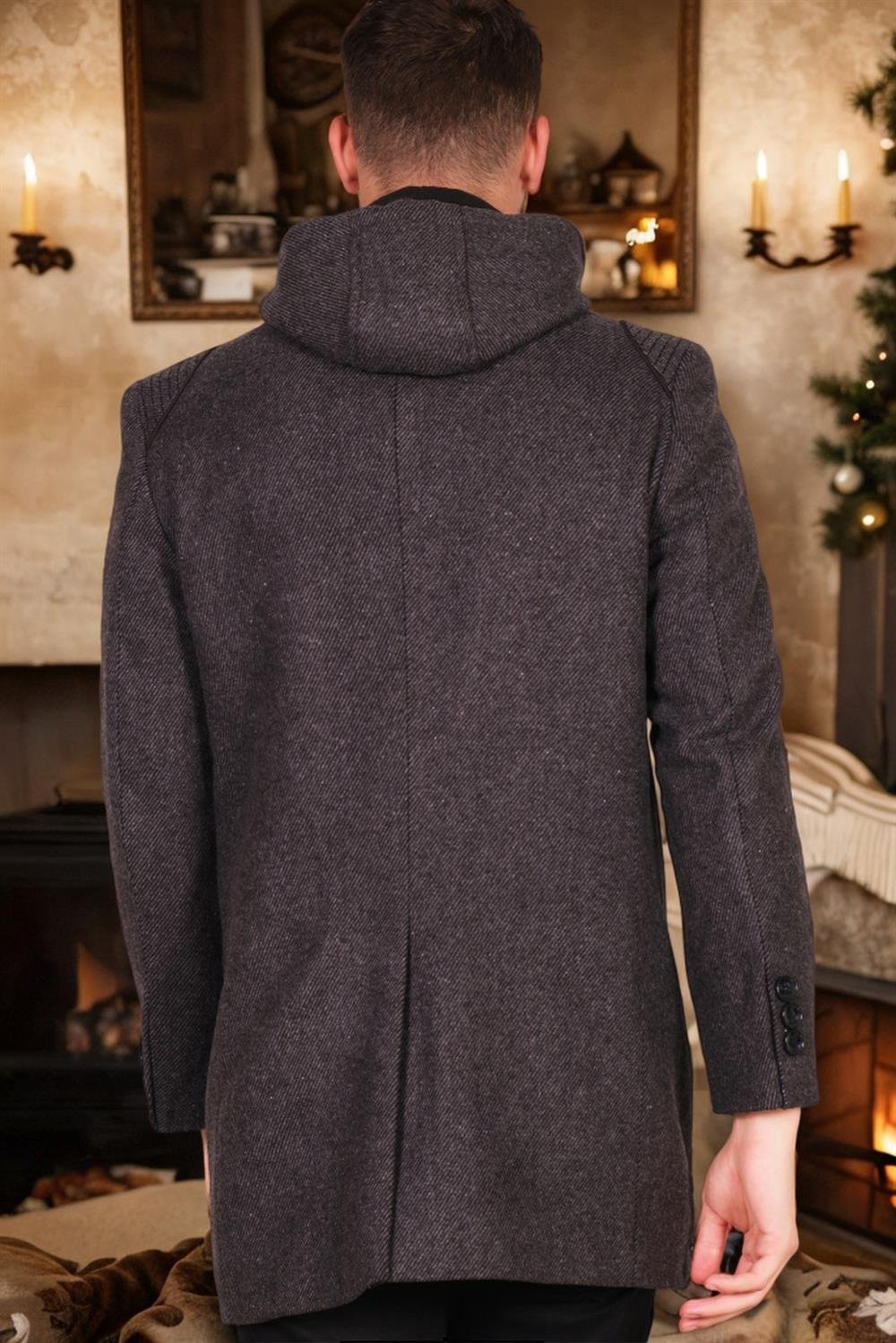 PLT8335 DEWBERRY ERKEK PALTO-DİAGONAL ANTRASİT-SİYAH