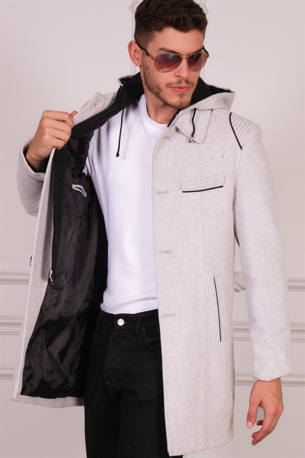 PLT8335 DEWBERRY ERKEK PALTO-DİAGONAL AÇIK GRİ