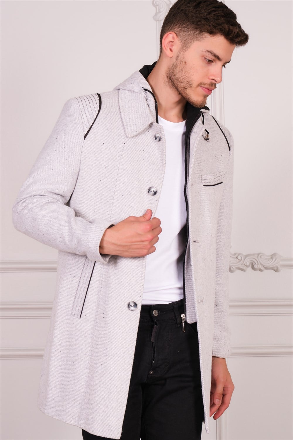 PLT8335 DEWBERRY ERKEK PALTO-DİAGONAL AÇIK GRİ