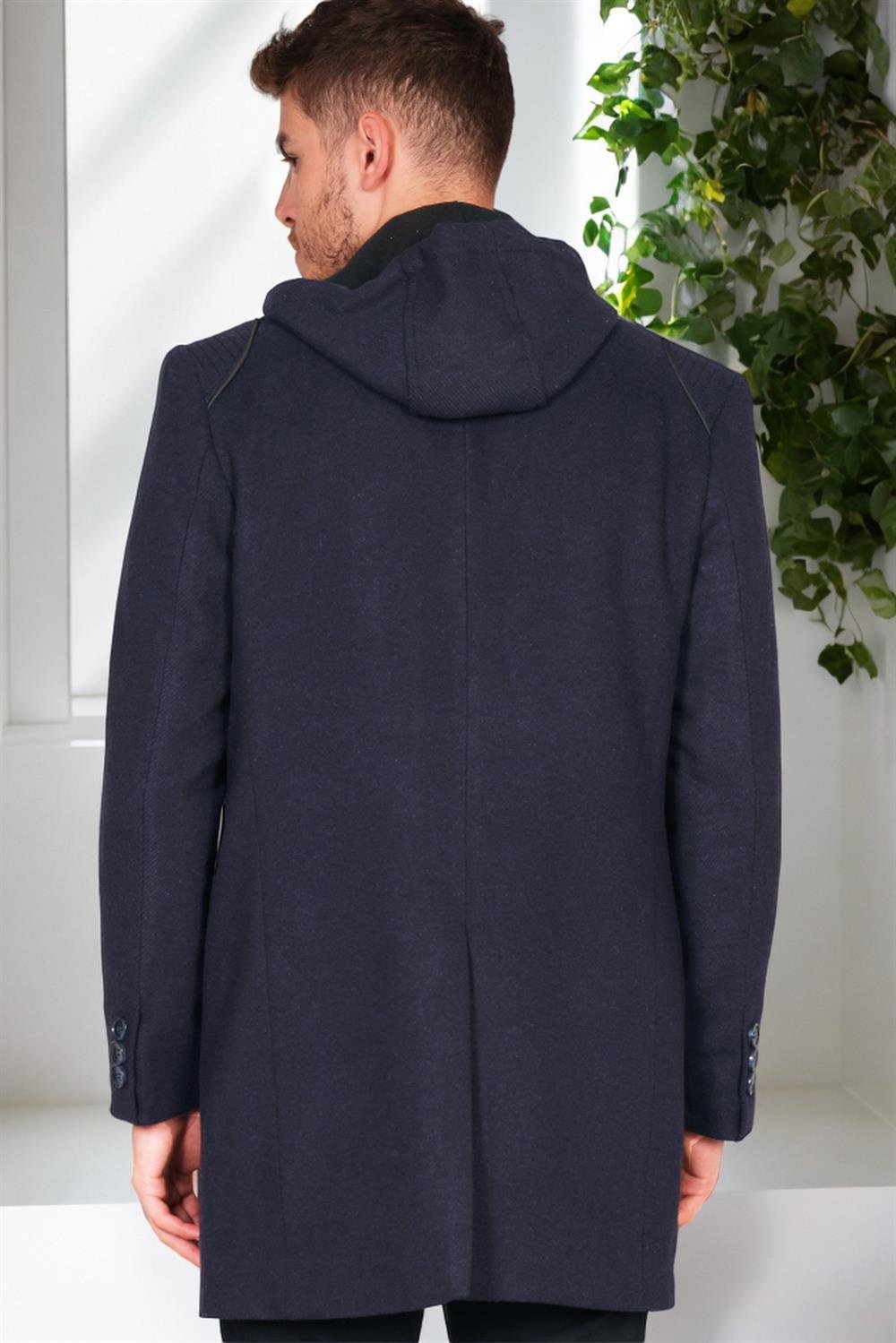 PLT8335 DEWBERRY ERKEK PALTO-KOYU DESENLİ LACİVERT