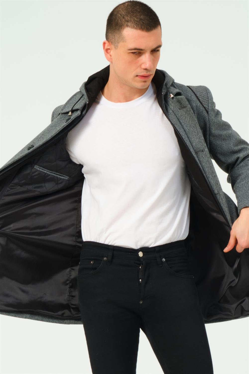 PLT8335 DEWBERRY ERKEK PALTO-KOYU GRİ