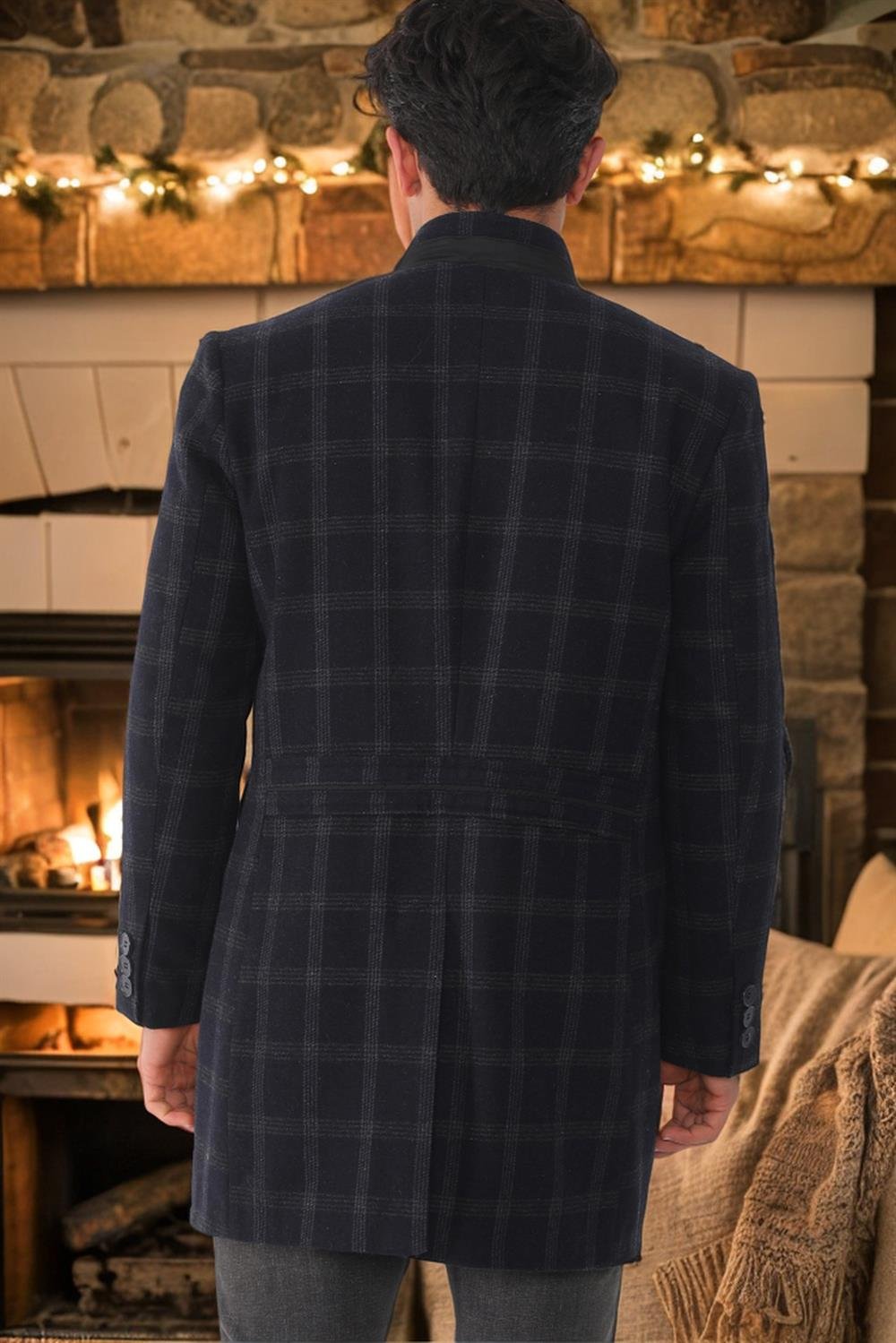 PLT8367 DEWBERRY ERKEK PALTO-DESENLİ AÇIK LACİVERT