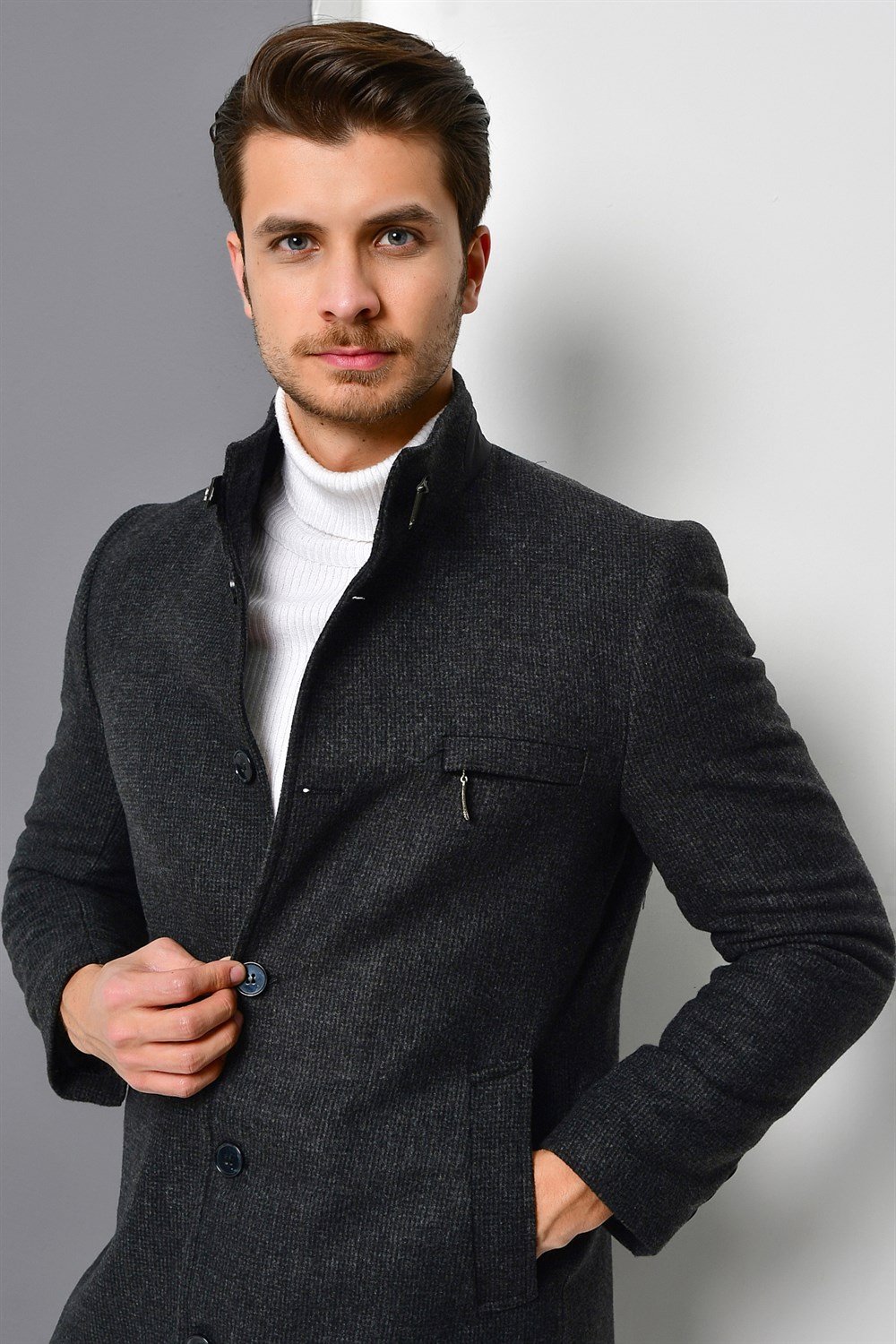 PLT8367 DEWBERRY ERKEK PALTO-DESENLİ ANTRASİT