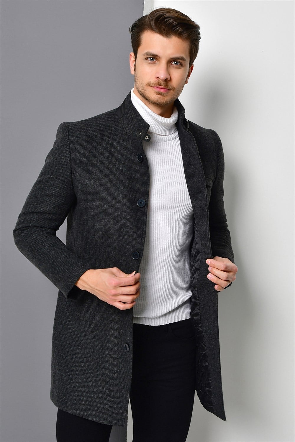 PLT8367 DEWBERRY ERKEK PALTO-DESENLİ ANTRASİT