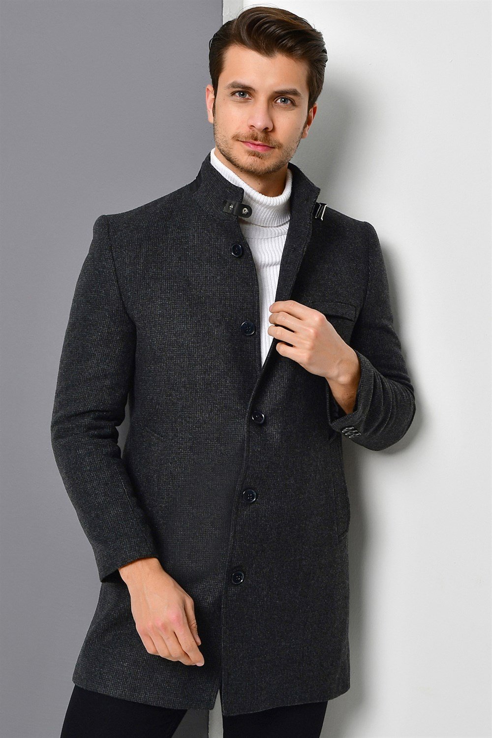 PLT8367 DEWBERRY ERKEK PALTO-DESENLİ ANTRASİT