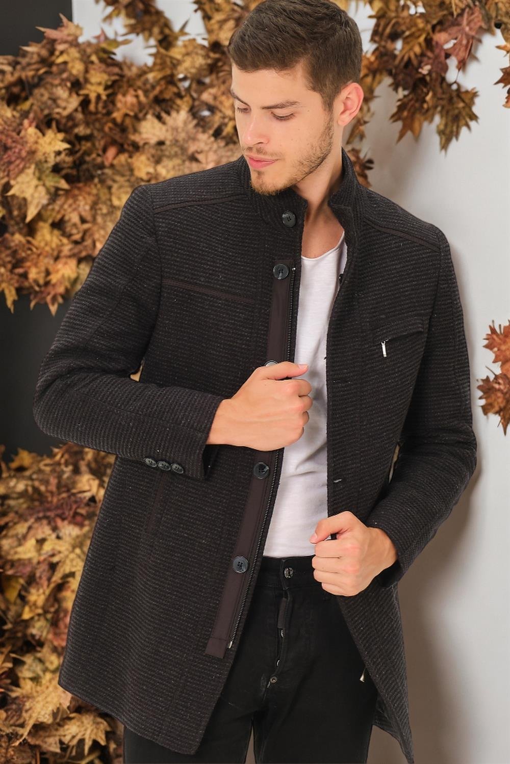 PLT8369 DEWBERRY PALTO-DESENLİ AÇIK SİYAH