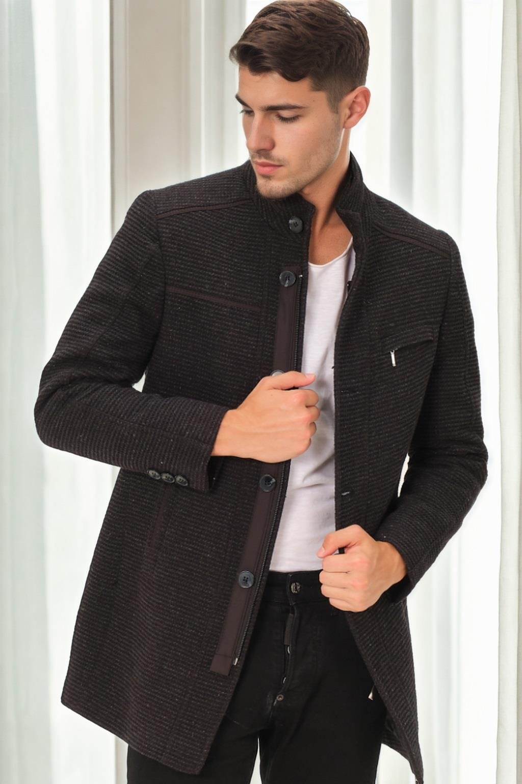 PLT8369 DEWBERRY PALTO-DESENLİ SİYAH-2