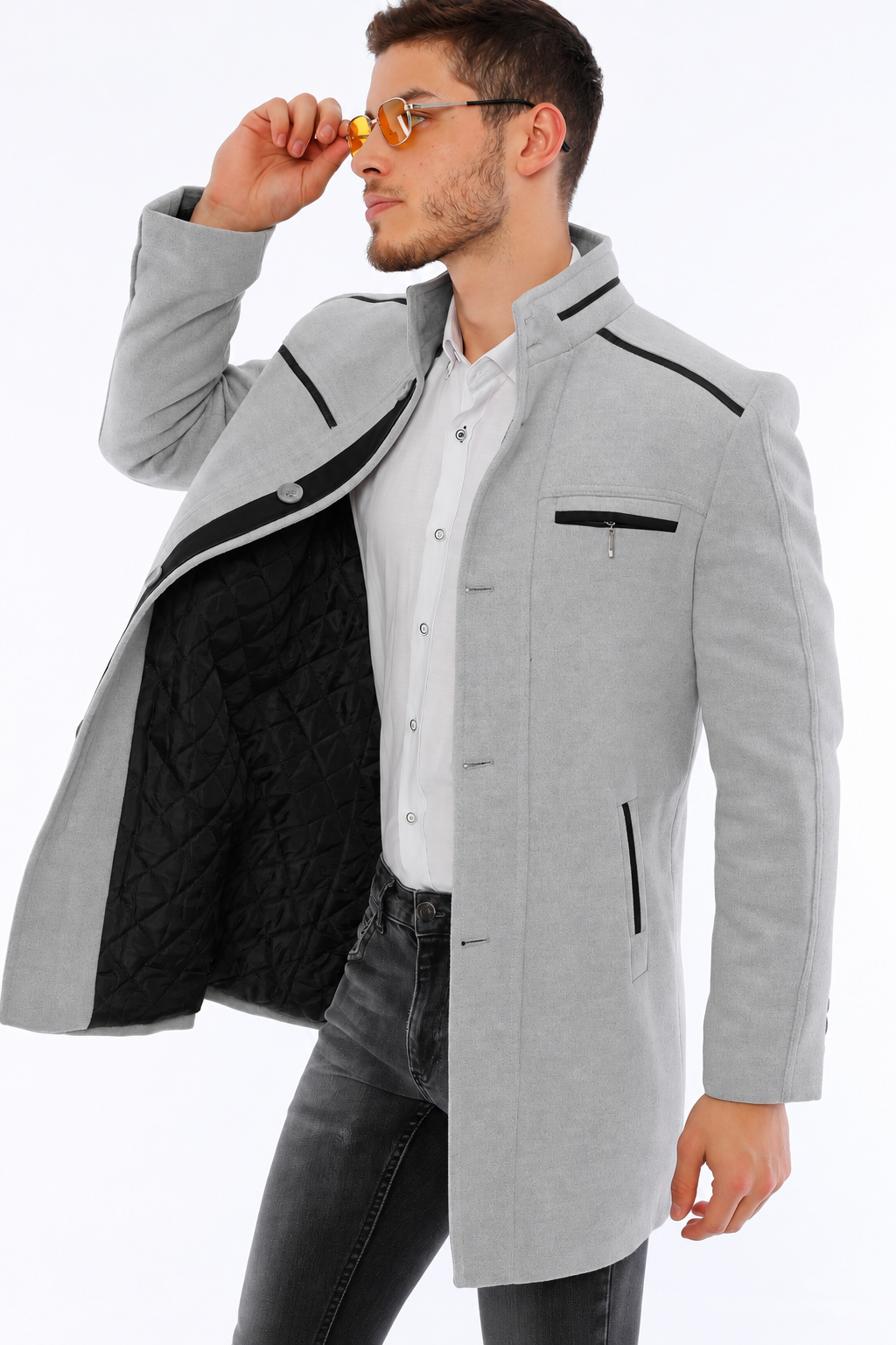 PLT8369 DEWBERRY PALTO-DÜZ GRİ