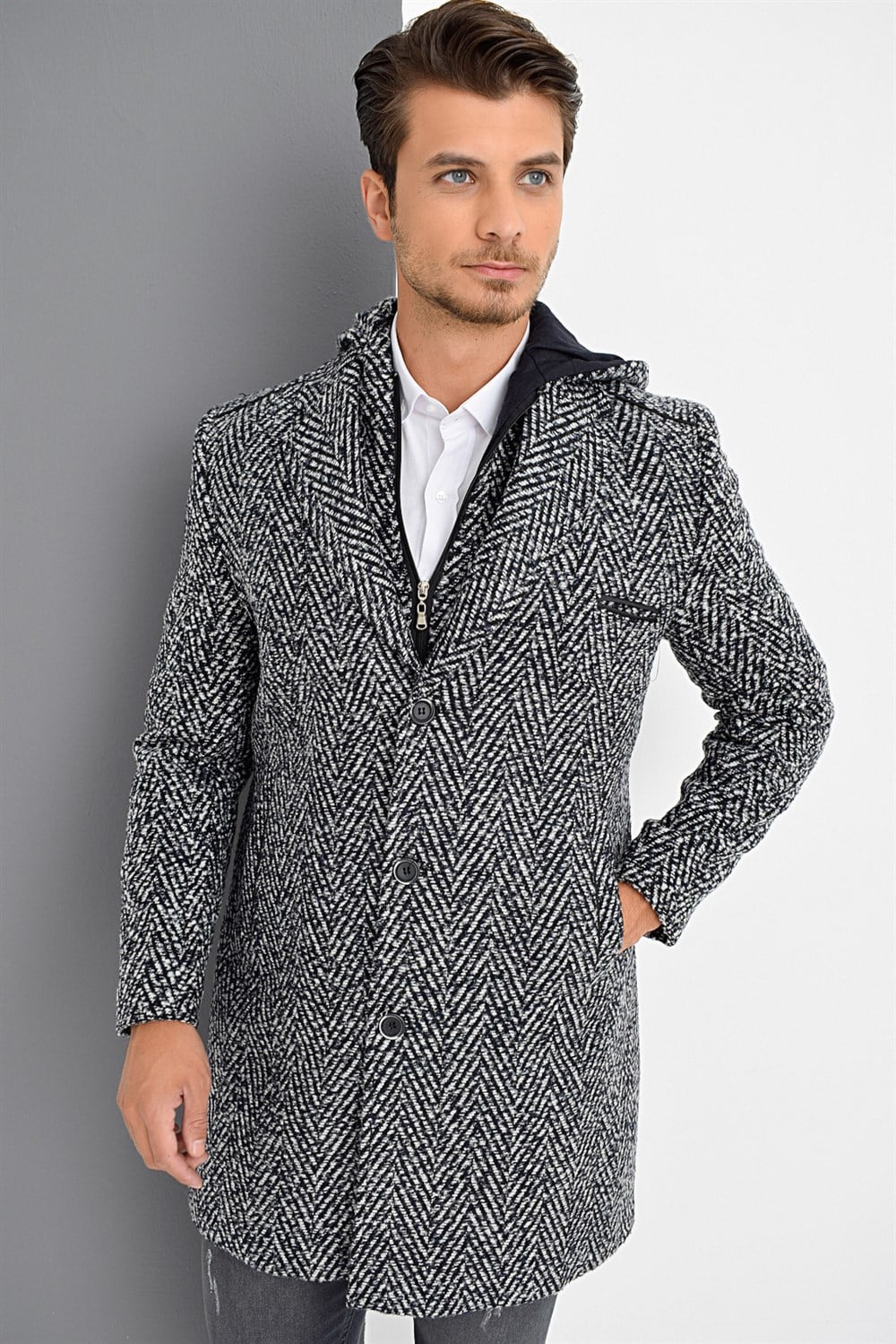 PLT8371 DEWBRRY ERKEK PALTO-DESENLİ LACİVERT