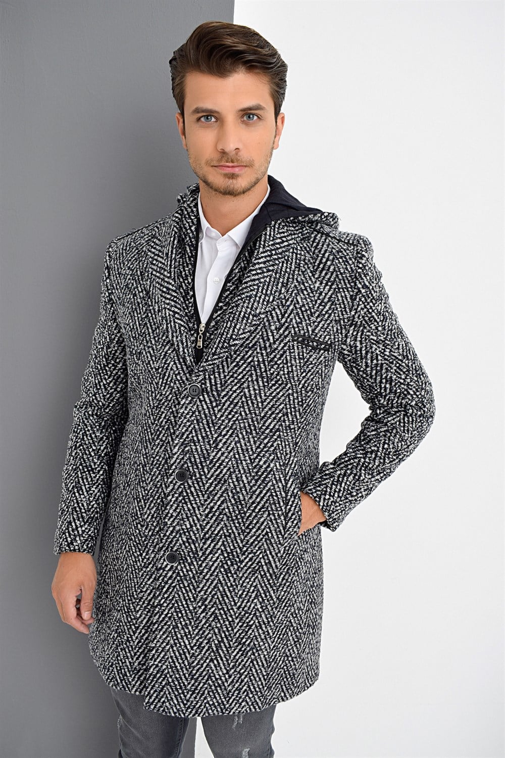 PLT8371 DEWBRRY ERKEK PALTO-DESENLİ LACİVERT