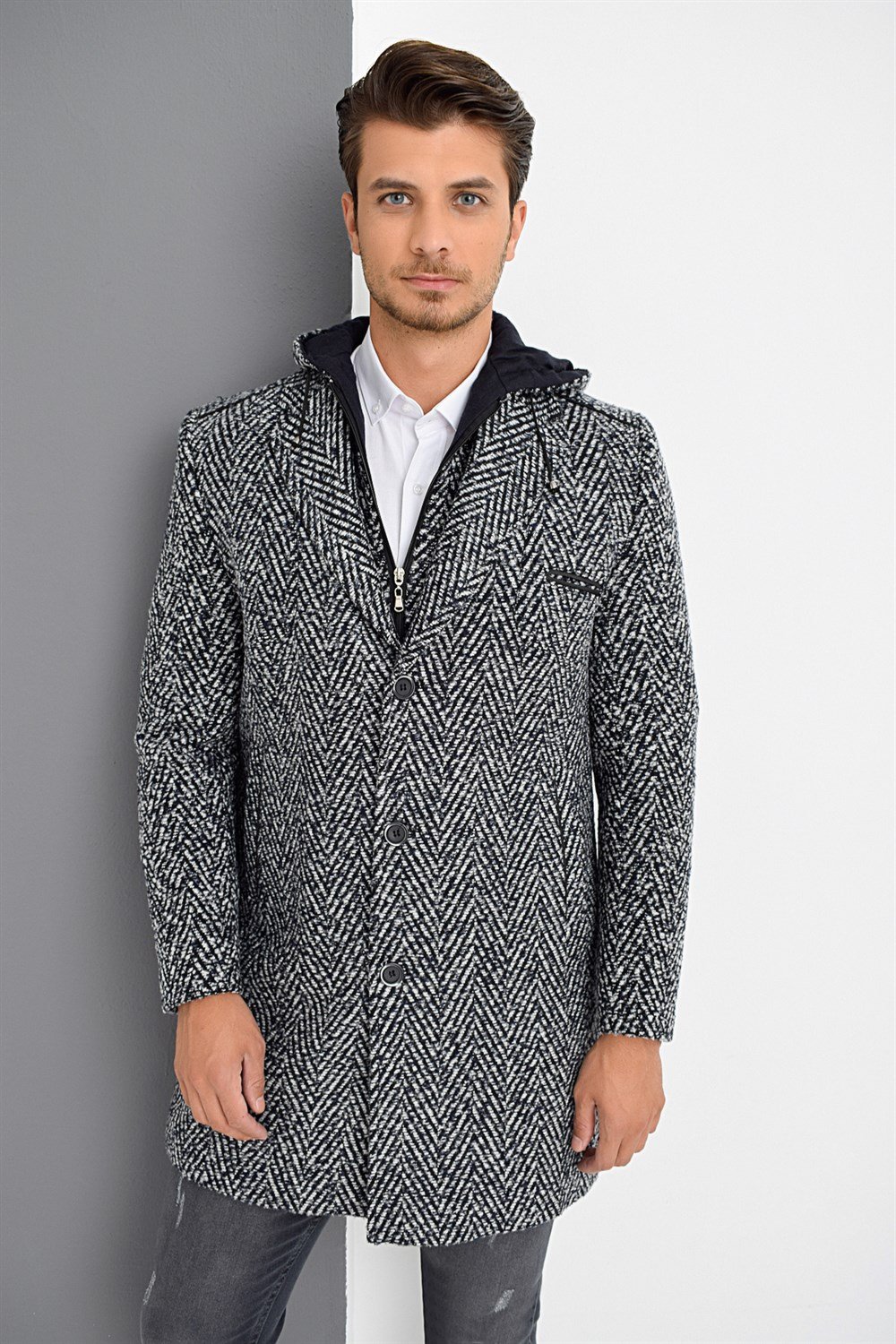 PLT8371 DEWBRRY ERKEK PALTO-DESENLİ LACİVERT