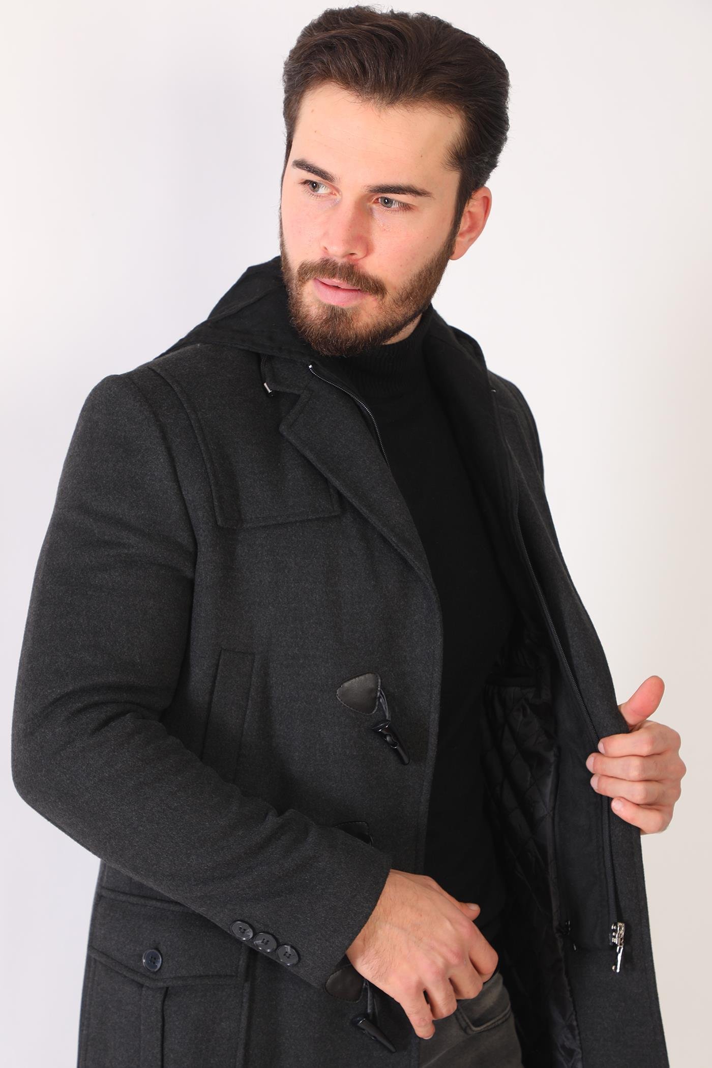 PLT8373 DEWERRY ERKEK PALTO-DÜZ ANTRASİT