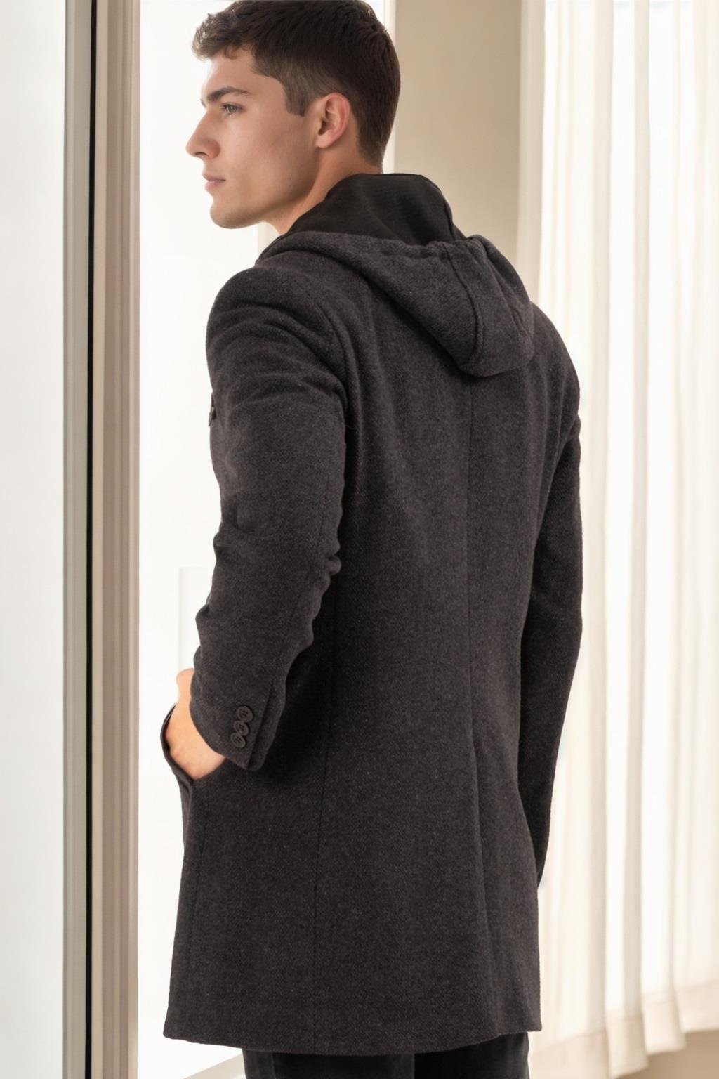 PLT8376 DEWBERRY ERKEK PALTO-DESENLİ AÇIK SİYAH