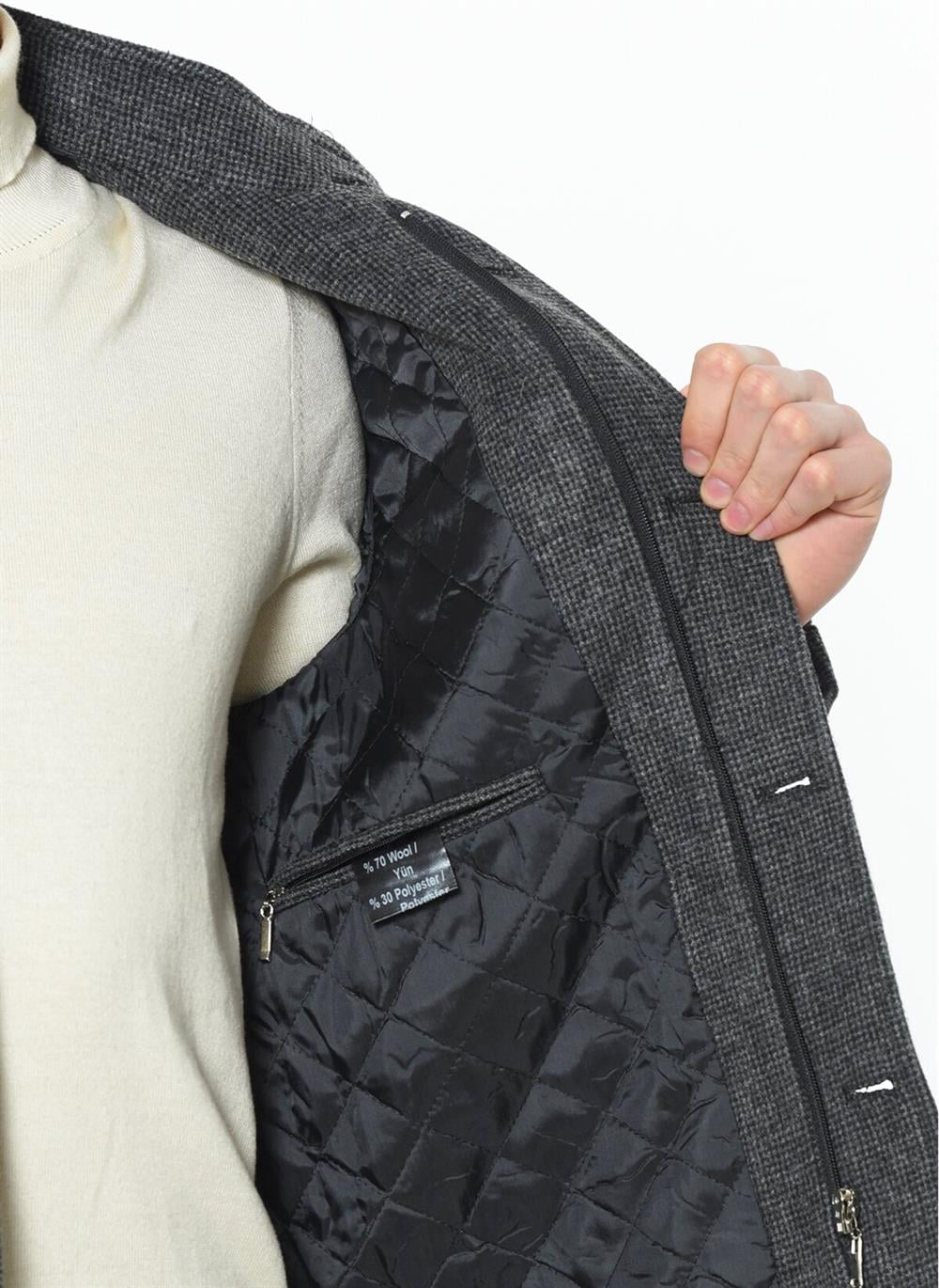 PLT8378 DEWBERRY ERKEK PALTO-AÇIK DESENLİ ANTRASİT