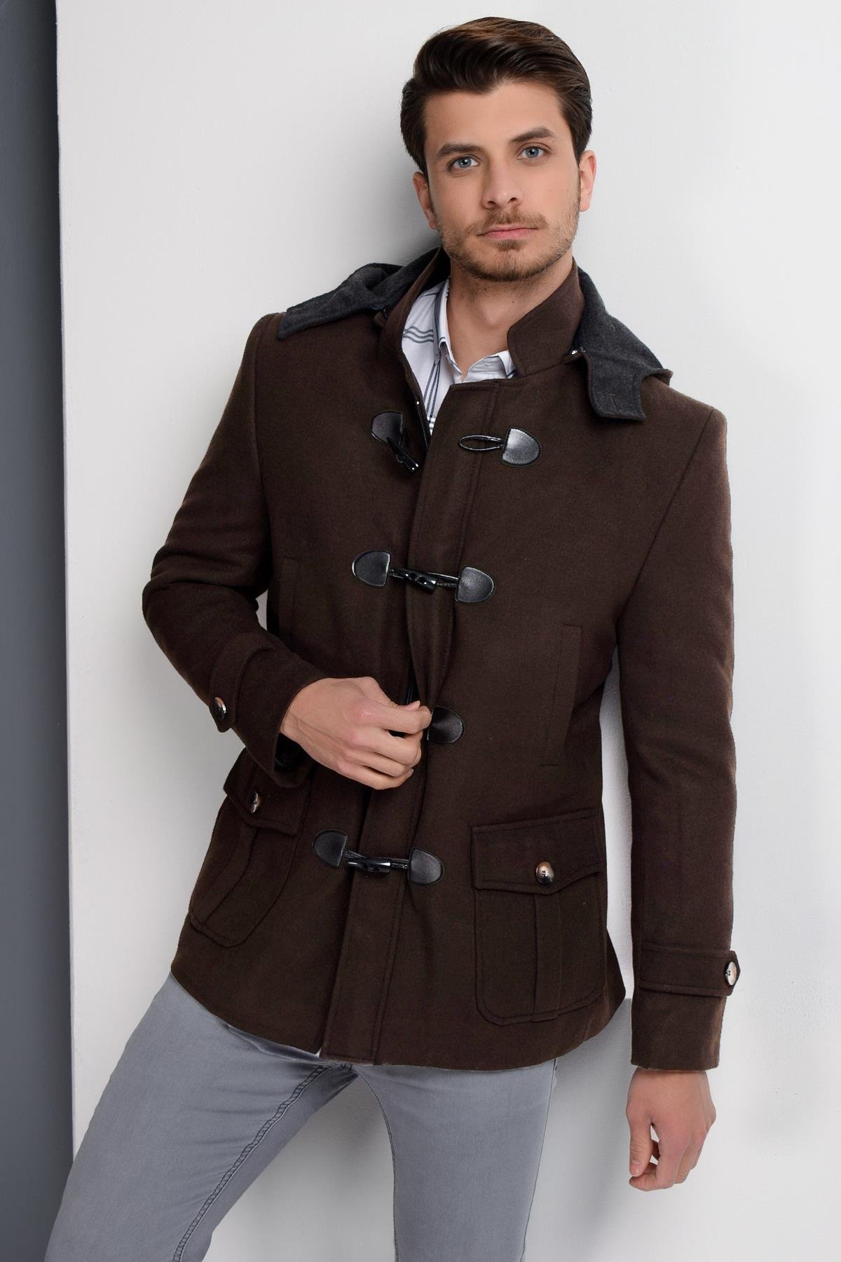 PLT8379 DEWBERRY ERKEK PALTO-DÜZ KAHVE