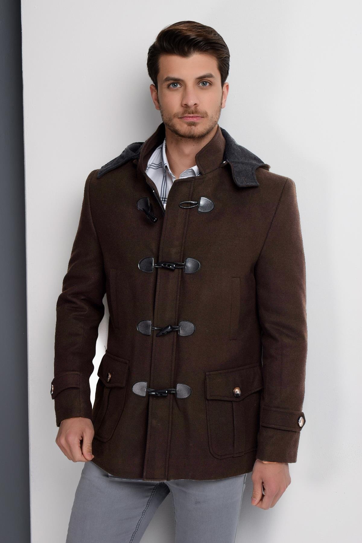 PLT8379 DEWBERRY ERKEK PALTO-DÜZ KAHVE