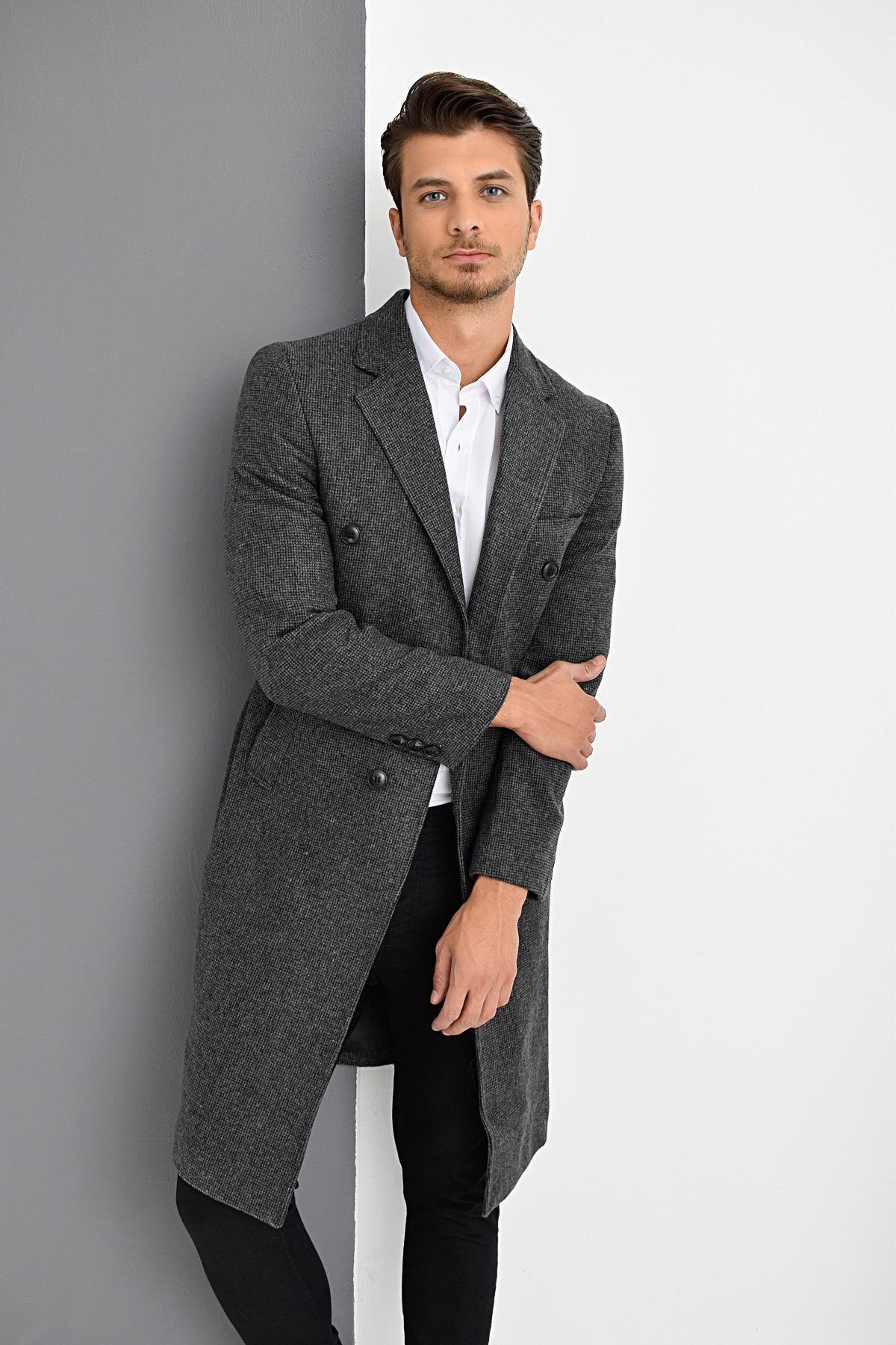 PLT8382 DEWBERRY ERKEK PALTO-DESENLİ  ANTRASİT 2