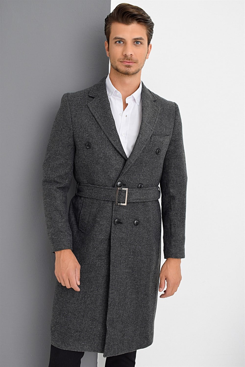 PLT8382 DEWBERRY ERKEK PALTO-DESENLİ ANTRASİT