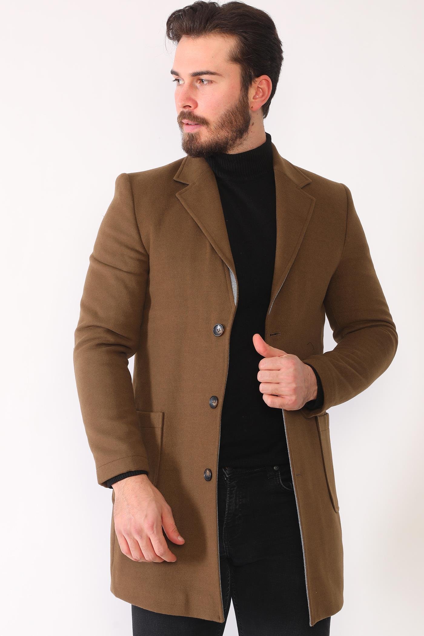 PLT8384 DEWBERRY ERKEK PALTO-DÜZ CAMEL