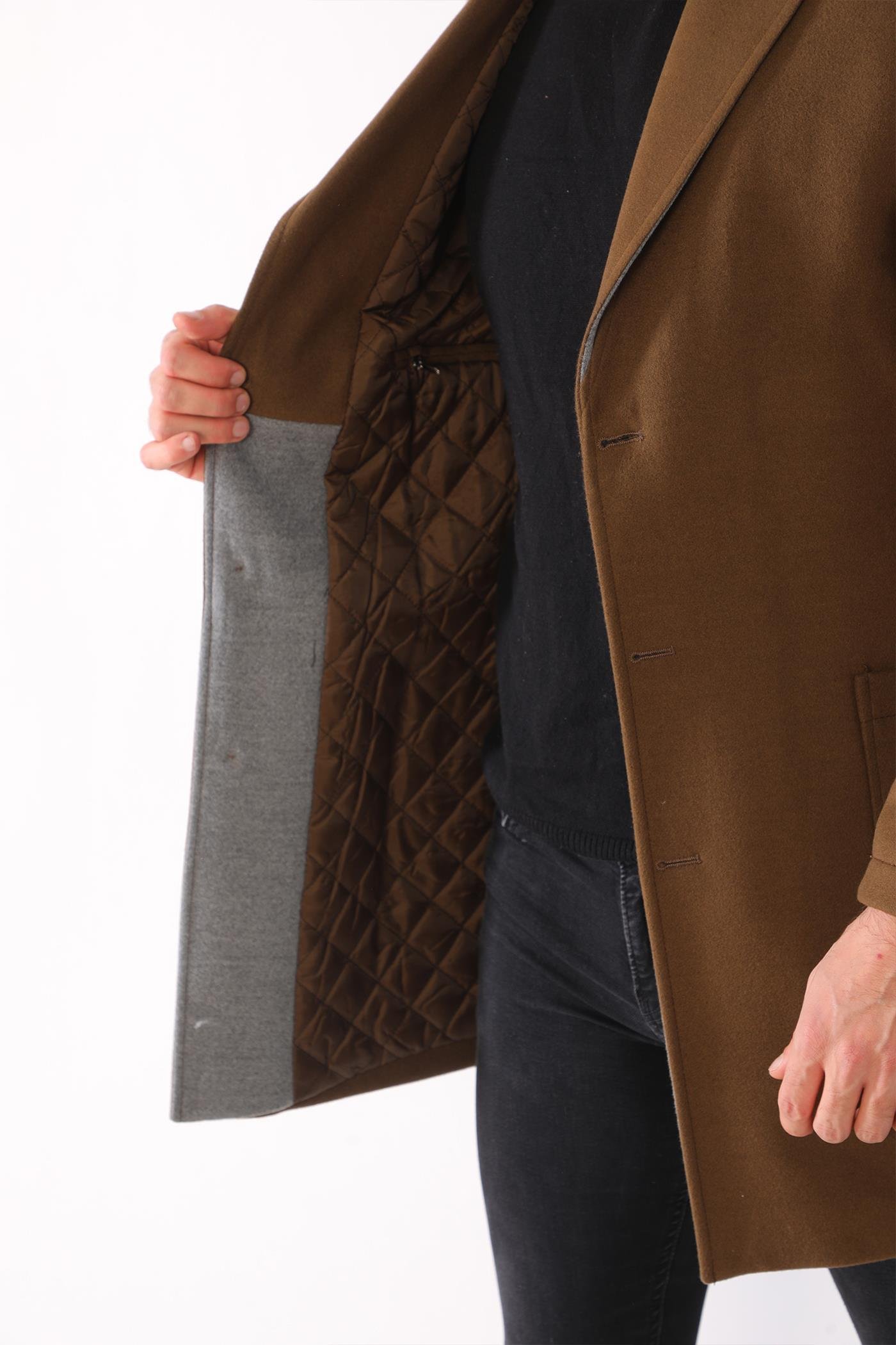 PLT8384 DEWBERRY ERKEK PALTO-DÜZ CAMEL