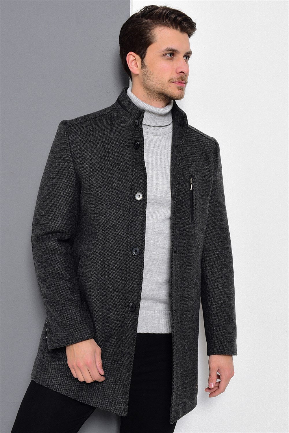 PLT8386 DEWBERRY ERKEK PALTO-DESENLİ ANTRASİT