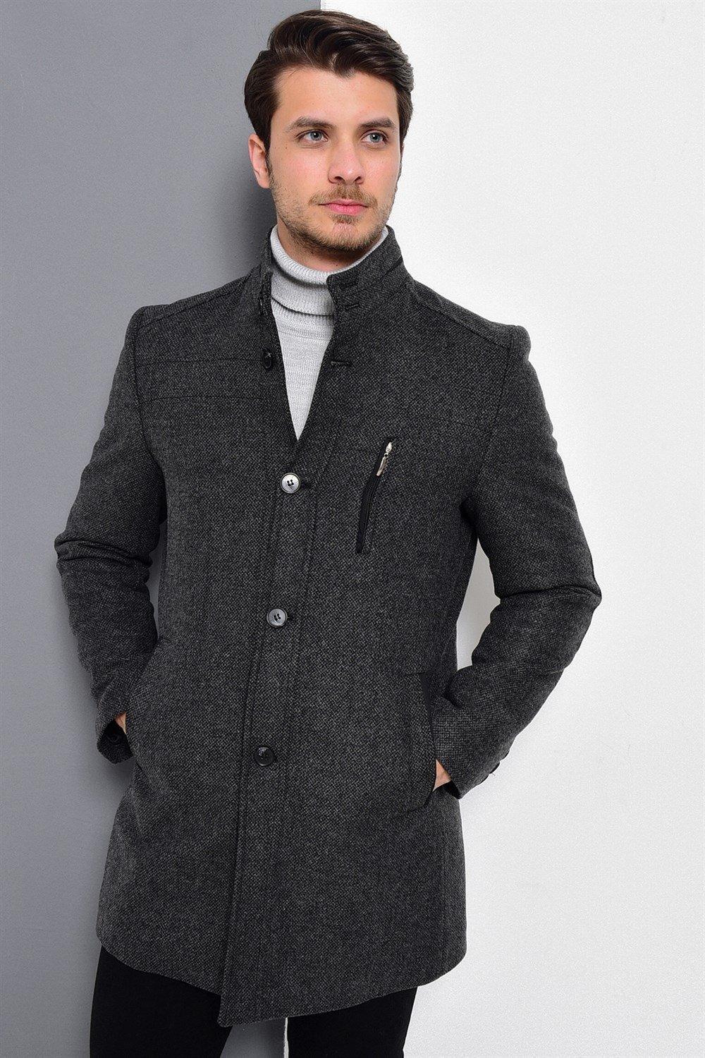 PLT8386 DEWBERRY ERKEK PALTO-DESENLİ ANTRASİT