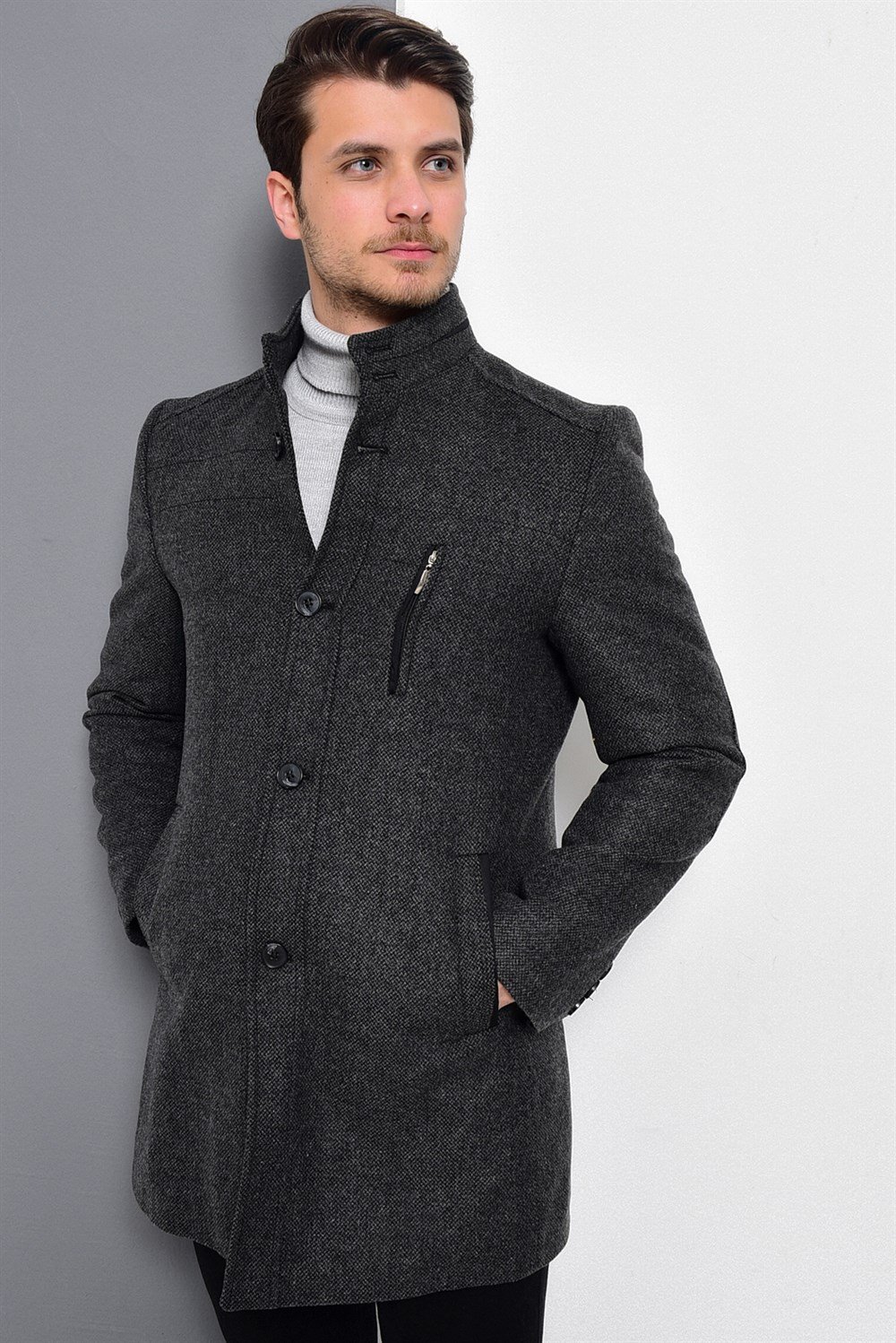 PLT8386 DEWBERRY ERKEK PALTO-DESENLİ ANTRASİT