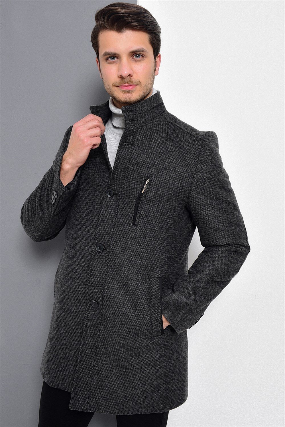 PLT8386 DEWBERRY ERKEK PALTO-DESENLİ ANTRASİT