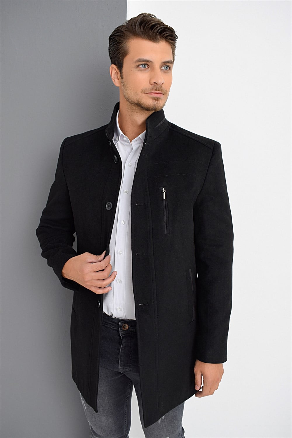PLT8386 DEWBERRY ERKEK PALTO-SİYAH