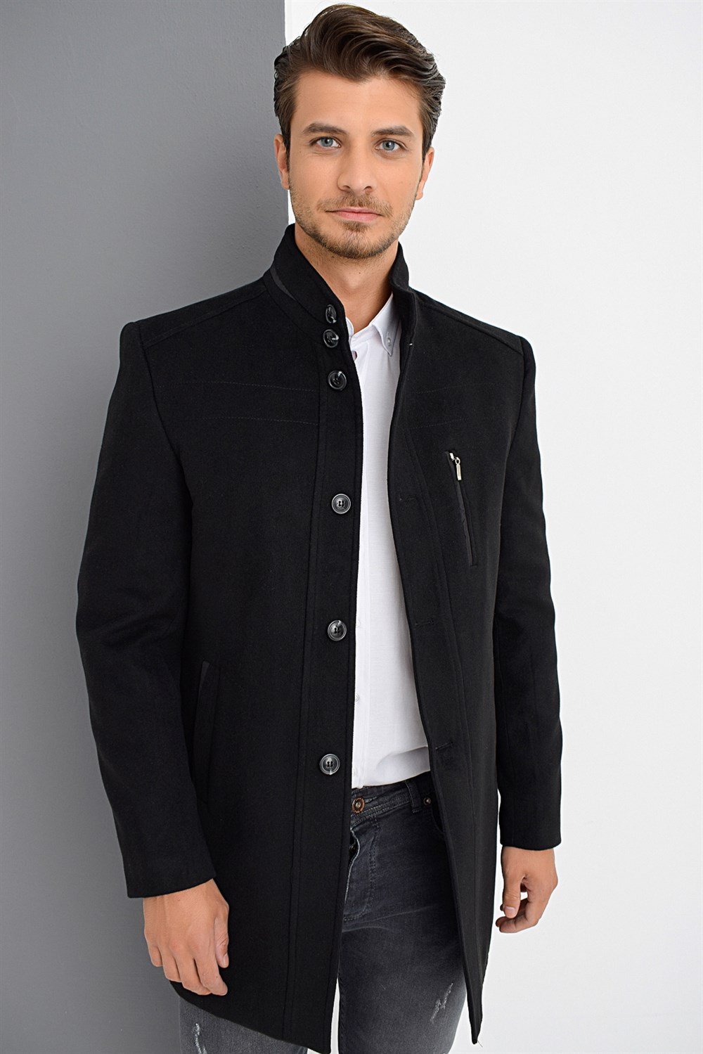 PLT8386 DEWBERRY ERKEK PALTO-SİYAH