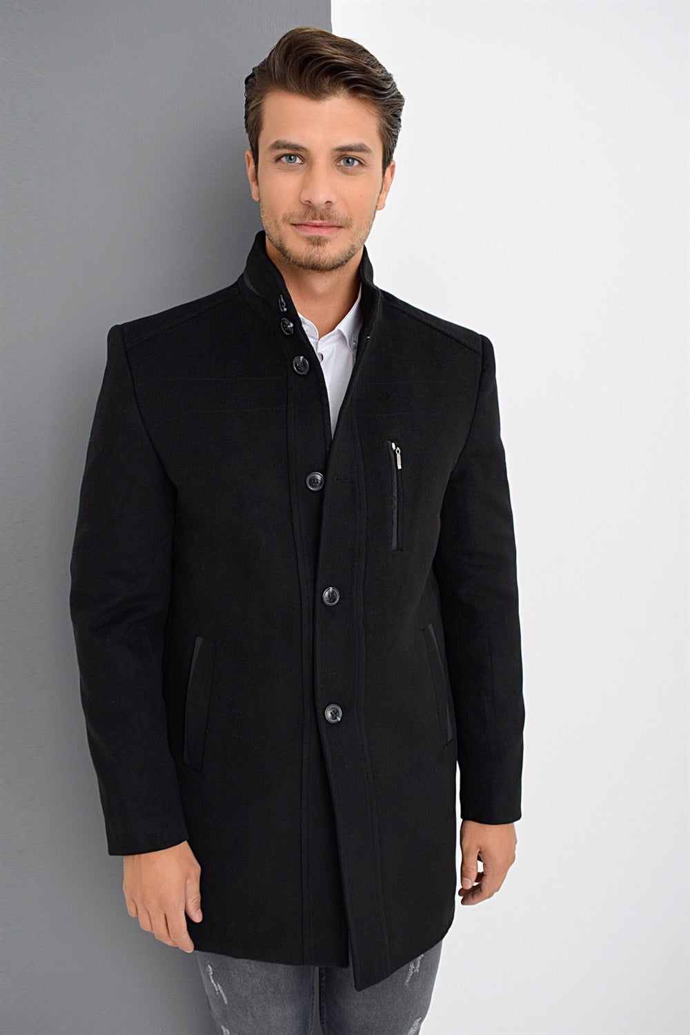 PLT8386 DEWBERRY ERKEK PALTO-SİYAH