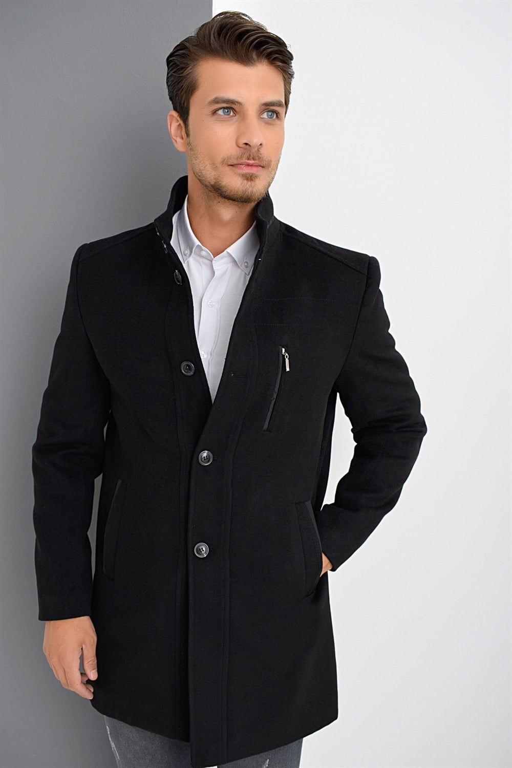 PLT8386 DEWBERRY ERKEK PALTO-SİYAH