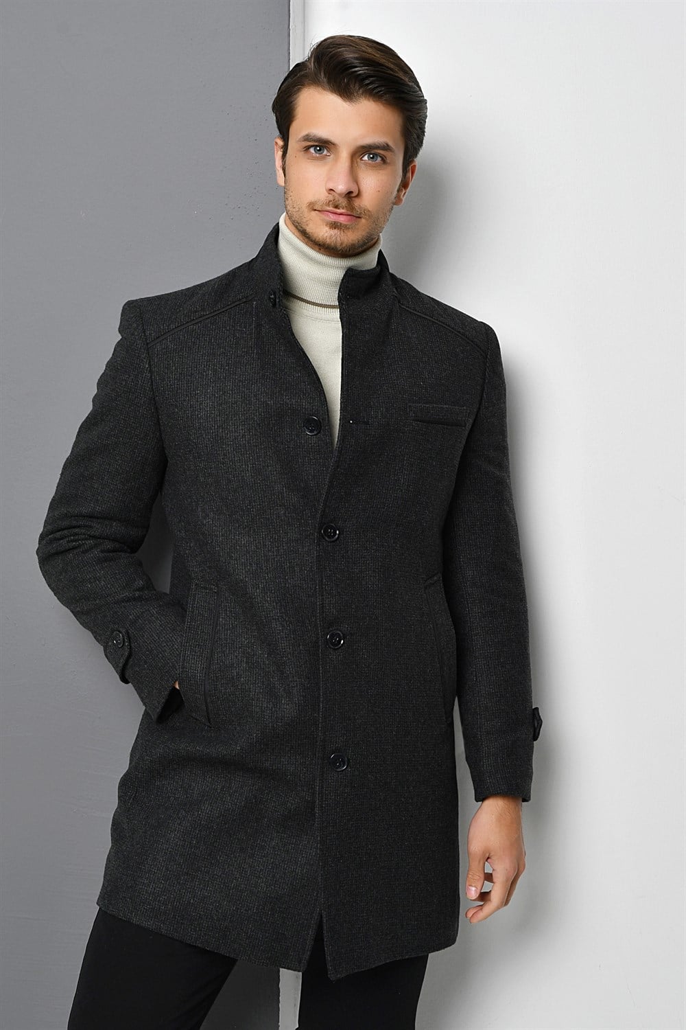 PLT8391 DEWBERRY ERKEK PALTO-DESENLİ ANTRASİT