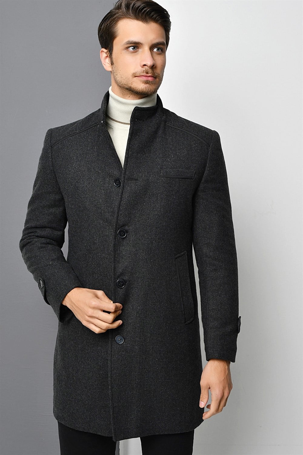 PLT8391 DEWBERRY ERKEK PALTO-DESENLİ ANTRASİT
