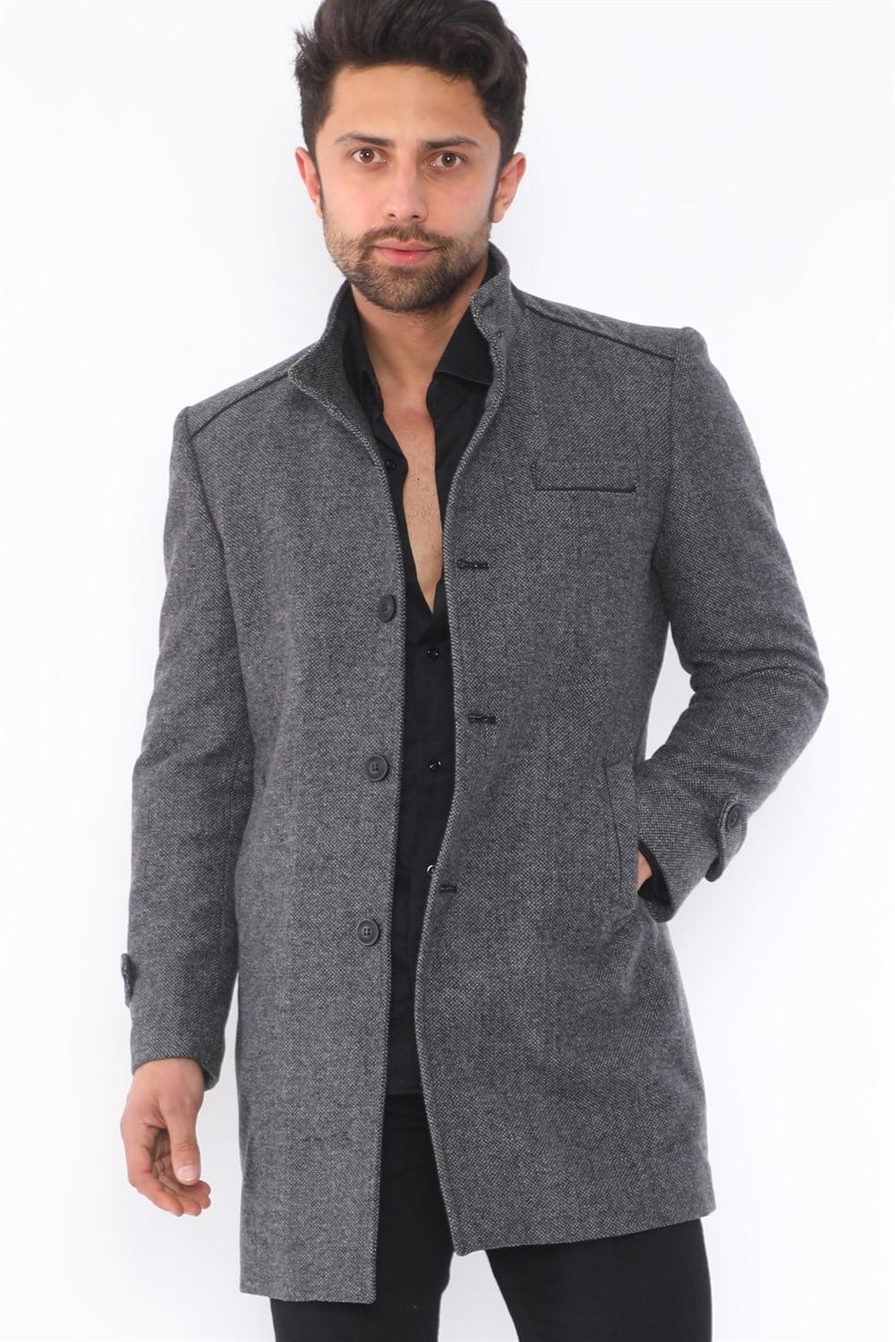 PLT8391 DEWBERRY ERKEK PALTO-DESENLİ GRİ
