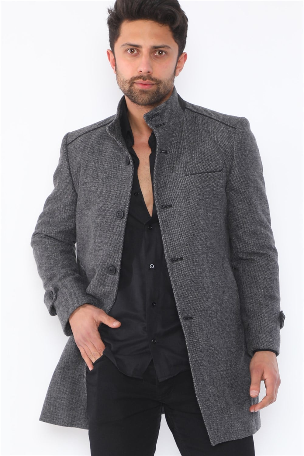PLT8391 DEWBERRY ERKEK PALTO-DESENLİ GRİ