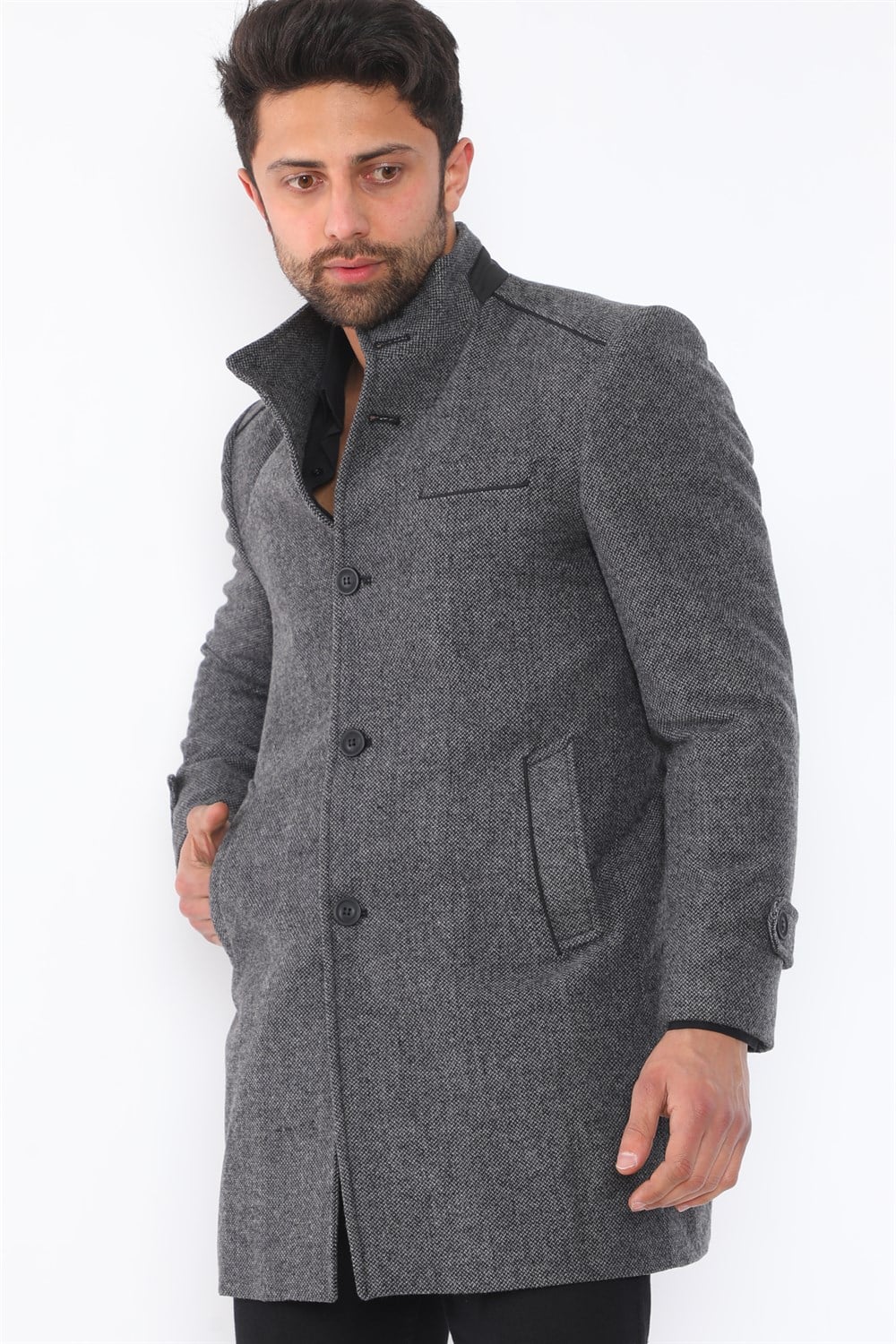 PLT8391 DEWBERRY ERKEK PALTO-DESENLİ GRİ