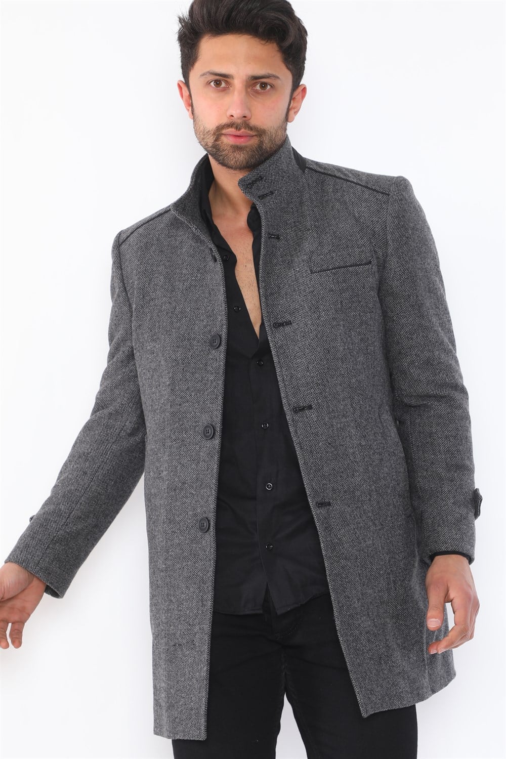 PLT8391 DEWBERRY ERKEK PALTO-DESENLİ GRİ