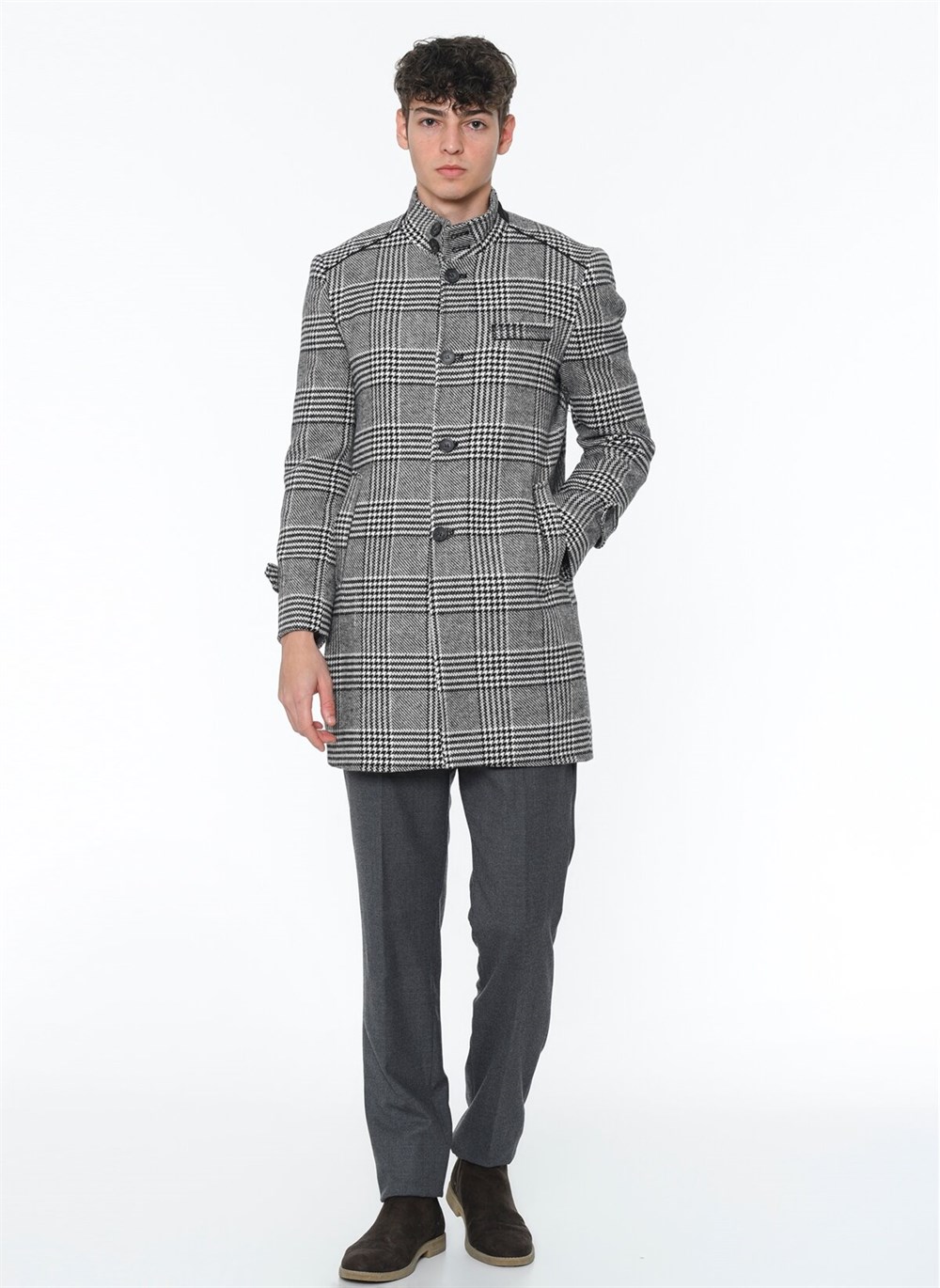 PLT8391 DEWBERRY ERKEK PALTO-DESENLİ SİYAH
